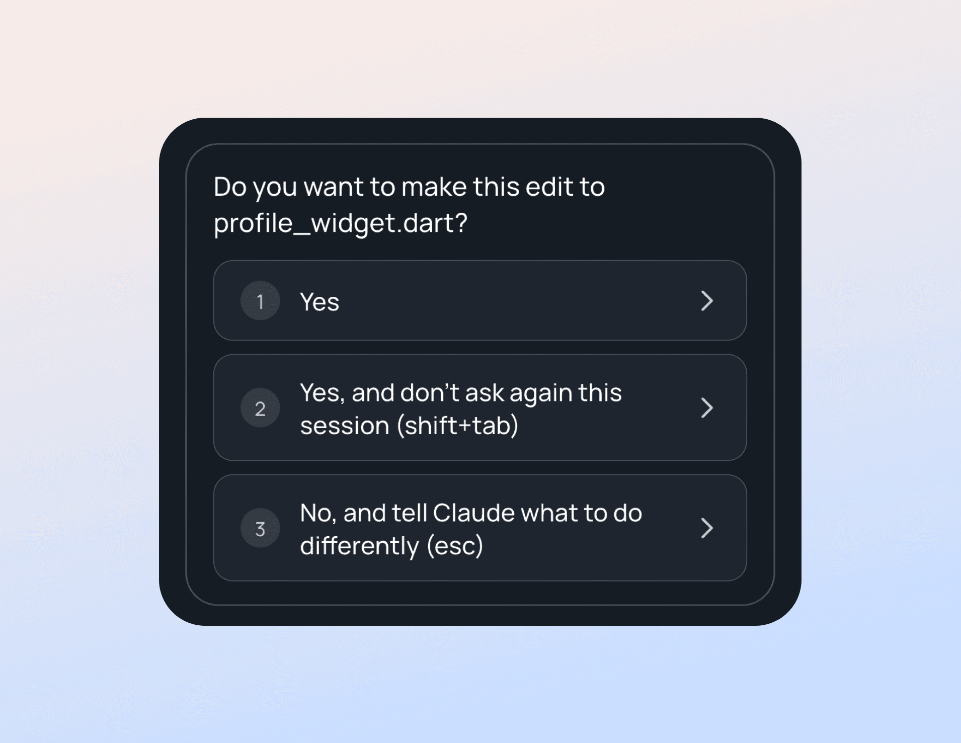 A Claude Code permission prompt with all of its options shown in T-Ex LLM